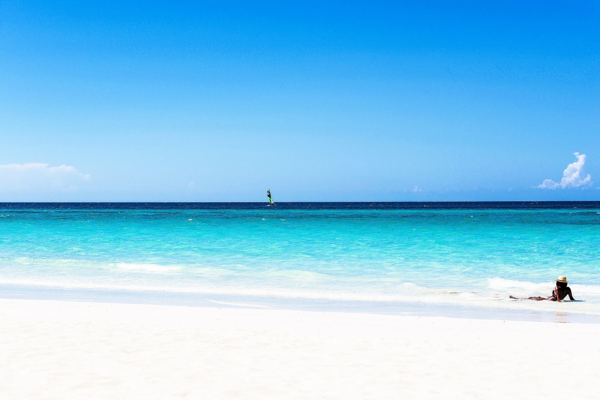 White sand and turquoise water on the Caribbean beach on Cuba Varadero 